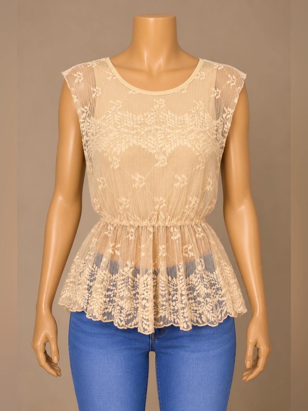 Charlotte Russe 2010s Beige Lace High Low Peplum Top XS Boho NWOT